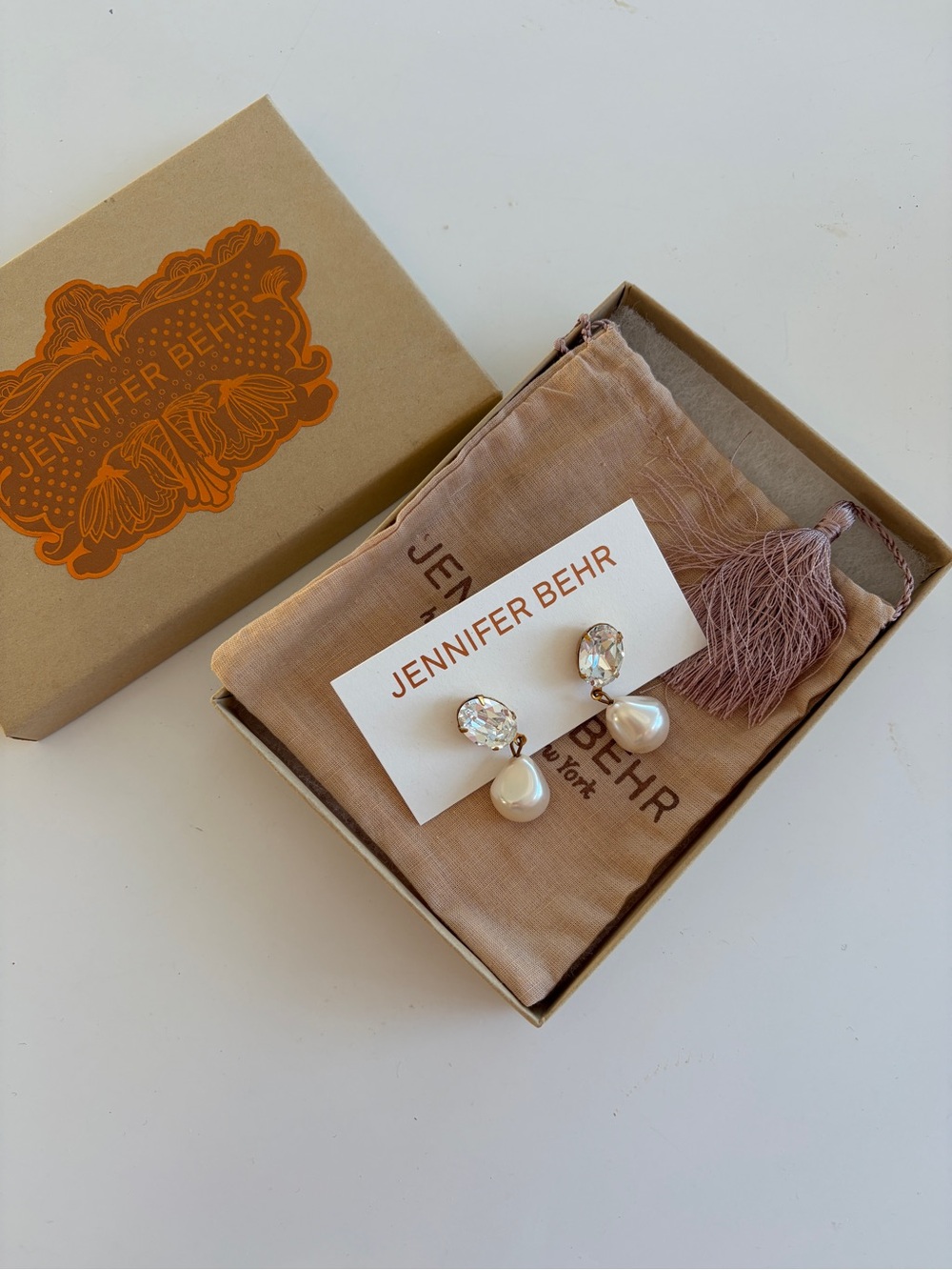 Jennifer Behr Crystal and Pearl Drop Earrings